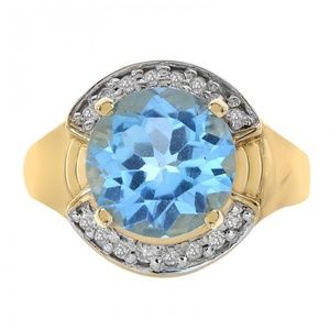 3.50 Carat Blue Topaz and 0.16 Carat Diamond Ring